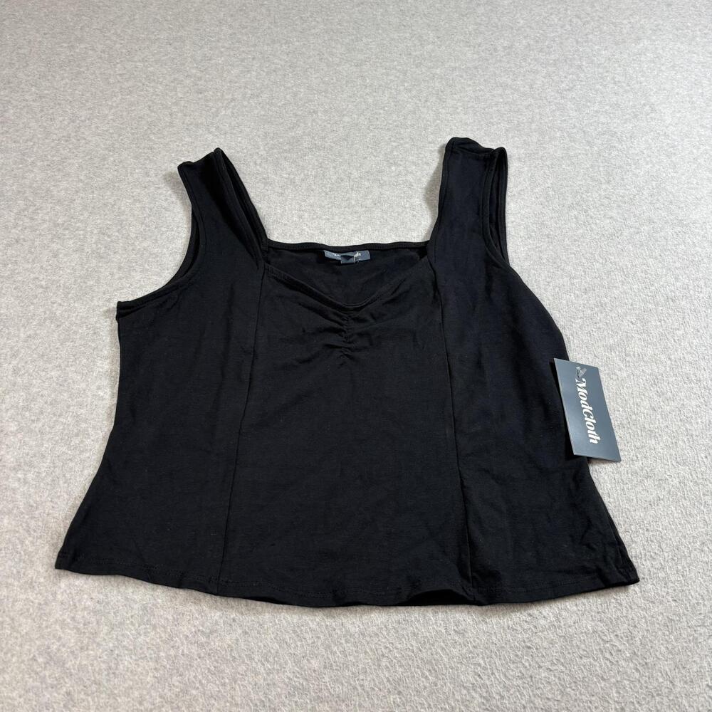 ModCloth Tank Top Womens Large Black Ruched V Neck Stretch Cami Cropped USA